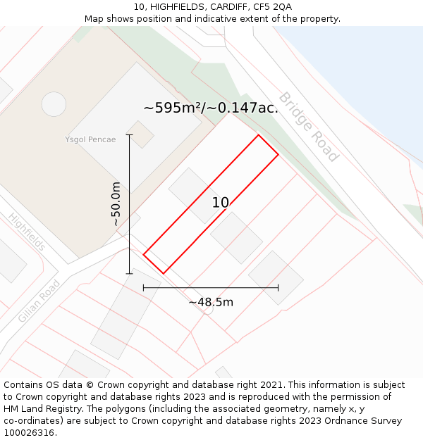 10, HIGHFIELDS, CARDIFF, CF5 2QA: Plot and title map