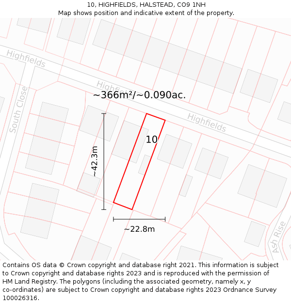 10, HIGHFIELDS, HALSTEAD, CO9 1NH: Plot and title map