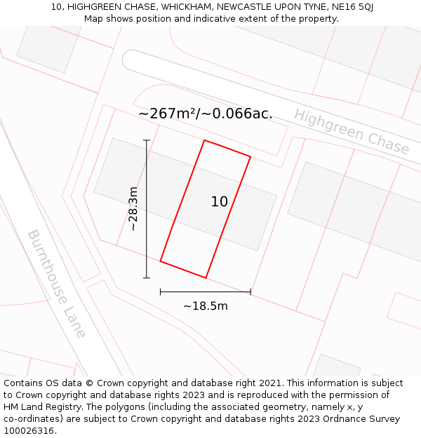 10, HIGHGREEN CHASE, WHICKHAM, NEWCASTLE UPON TYNE, NE16 5QJ: Plot and title map