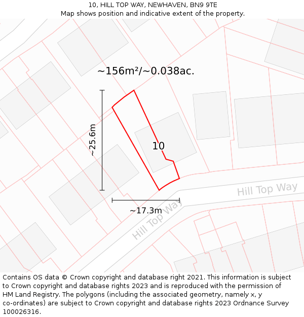 10, HILL TOP WAY, NEWHAVEN, BN9 9TE: Plot and title map