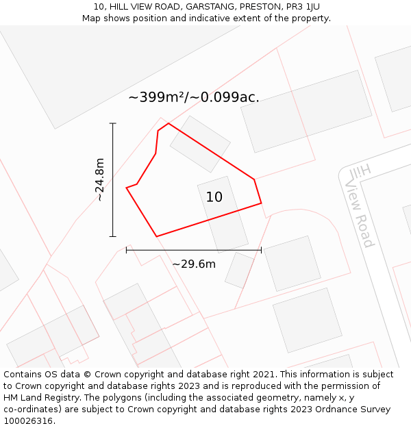 10, HILL VIEW ROAD, GARSTANG, PRESTON, PR3 1JU: Plot and title map