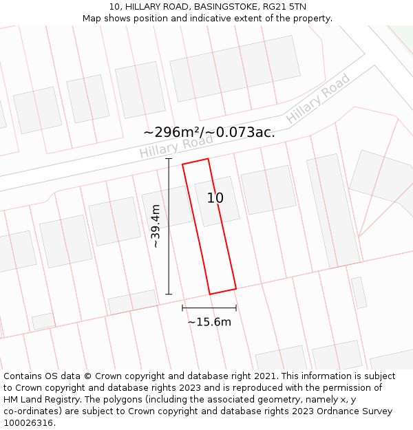 10, HILLARY ROAD, BASINGSTOKE, RG21 5TN: Plot and title map