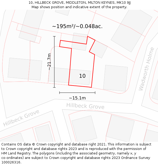 10, HILLBECK GROVE, MIDDLETON, MILTON KEYNES, MK10 9JJ: Plot and title map