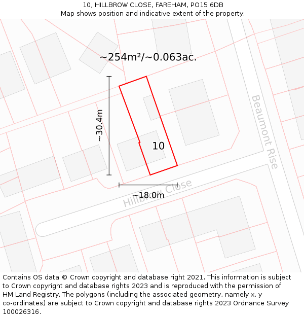 10, HILLBROW CLOSE, FAREHAM, PO15 6DB: Plot and title map