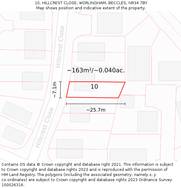 10, HILLCREST CLOSE, WORLINGHAM, BECCLES, NR34 7BY: Plot and title map