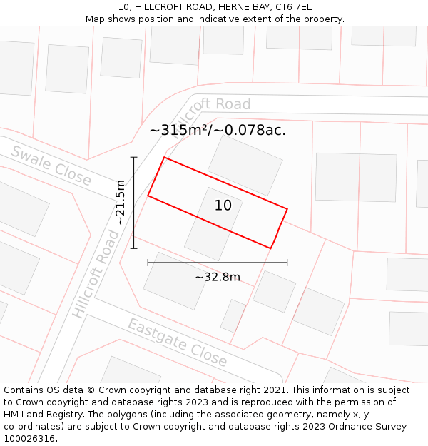 10, HILLCROFT ROAD, HERNE BAY, CT6 7EL: Plot and title map