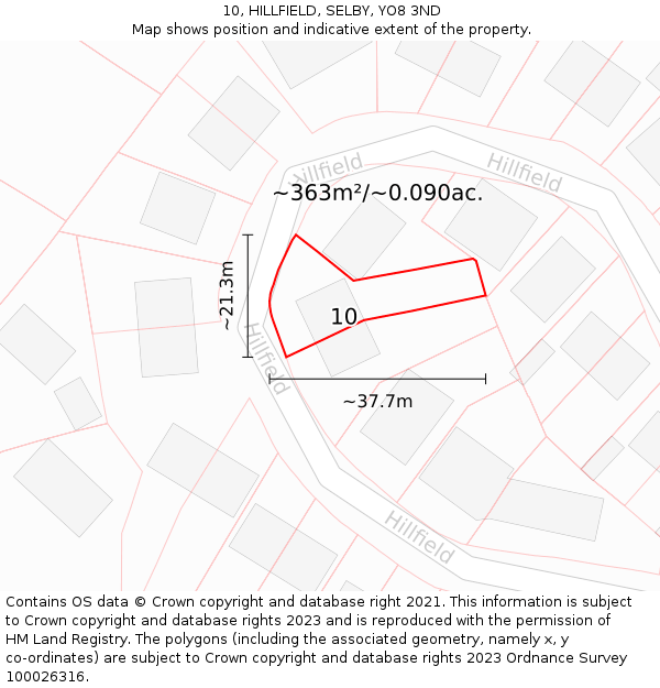 10, HILLFIELD, SELBY, YO8 3ND: Plot and title map