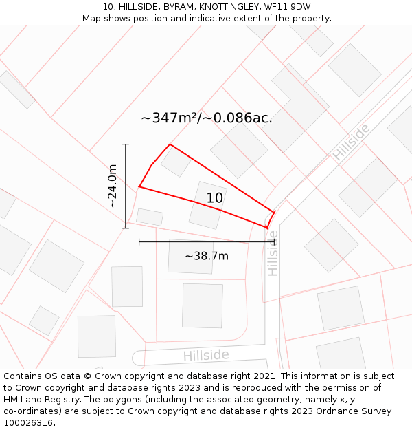 10, HILLSIDE, BYRAM, KNOTTINGLEY, WF11 9DW: Plot and title map