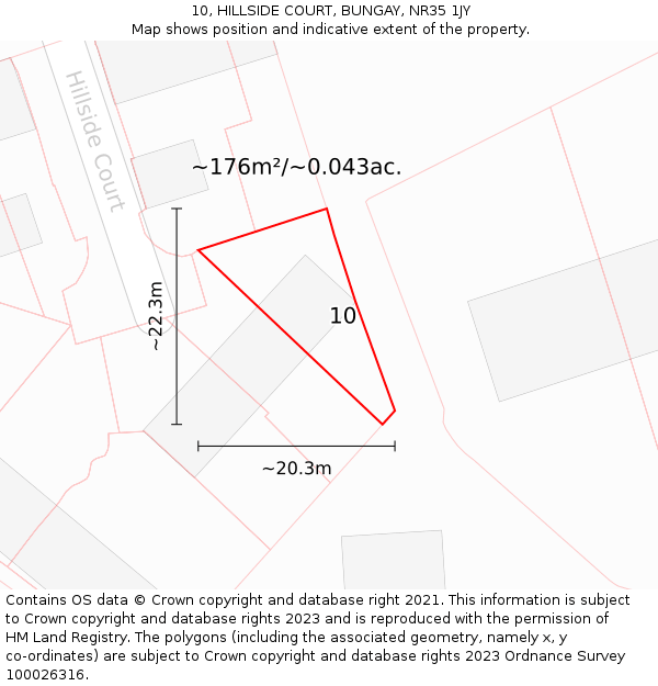 10, HILLSIDE COURT, BUNGAY, NR35 1JY: Plot and title map