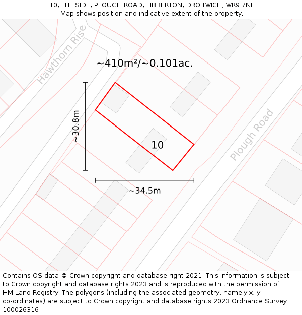 10, HILLSIDE, PLOUGH ROAD, TIBBERTON, DROITWICH, WR9 7NL: Plot and title map