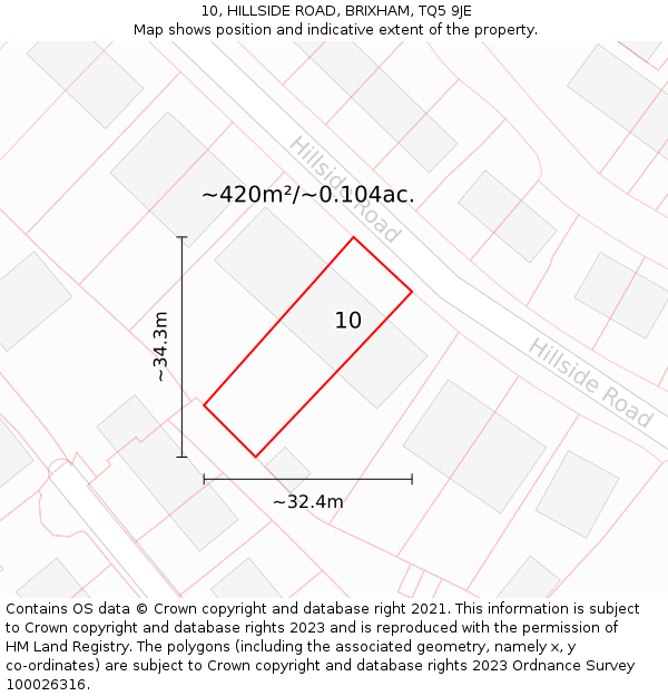 10, HILLSIDE ROAD, BRIXHAM, TQ5 9JE: Plot and title map