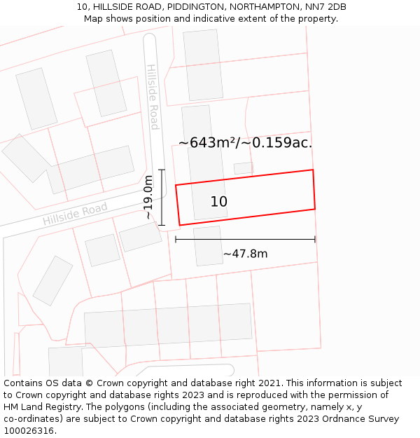 10, HILLSIDE ROAD, PIDDINGTON, NORTHAMPTON, NN7 2DB: Plot and title map