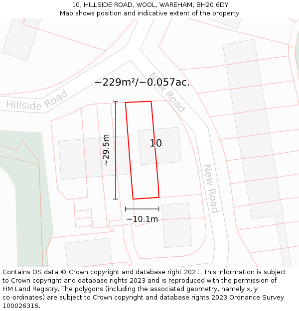 10, HILLSIDE ROAD, WOOL, WAREHAM, BH20 6DY: Plot and title map