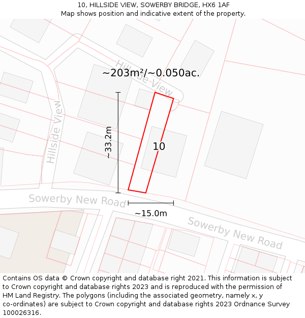 10, HILLSIDE VIEW, SOWERBY BRIDGE, HX6 1AF: Plot and title map