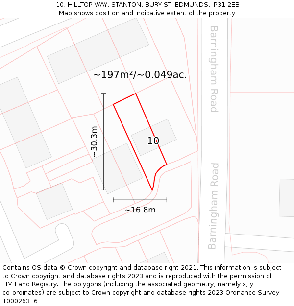 10, HILLTOP WAY, STANTON, BURY ST. EDMUNDS, IP31 2EB: Plot and title map