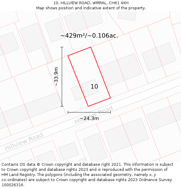 10, HILLVIEW ROAD, WIRRAL, CH61 4XH: Plot and title map