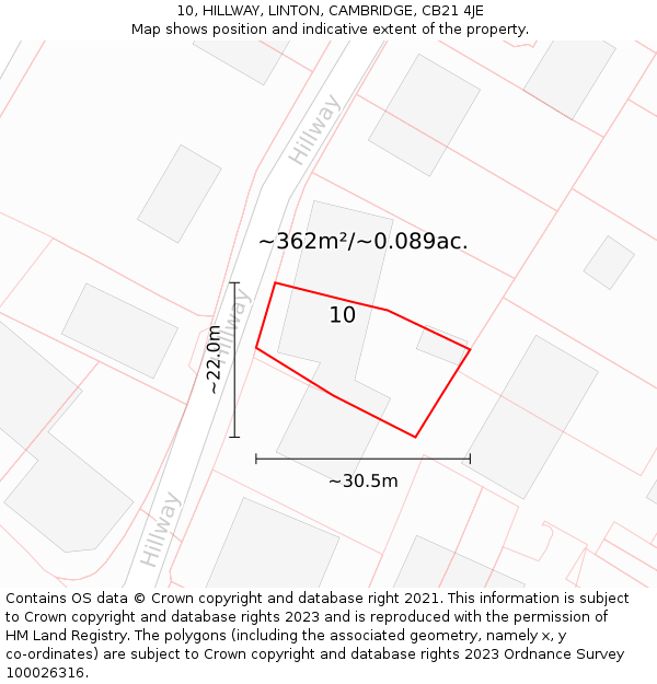 10, HILLWAY, LINTON, CAMBRIDGE, CB21 4JE: Plot and title map