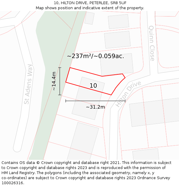 10, HILTON DRIVE, PETERLEE, SR8 5UF: Plot and title map