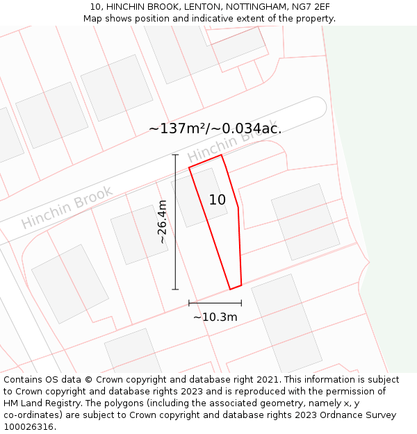 10, HINCHIN BROOK, LENTON, NOTTINGHAM, NG7 2EF: Plot and title map