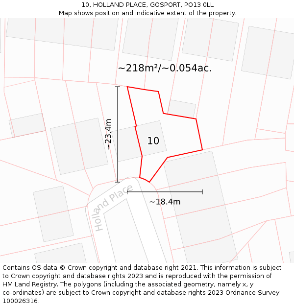 10, HOLLAND PLACE, GOSPORT, PO13 0LL: Plot and title map