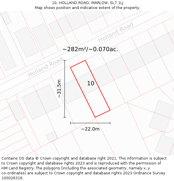 10, HOLLAND ROAD, MARLOW, SL7 1LJ: Plot and title map