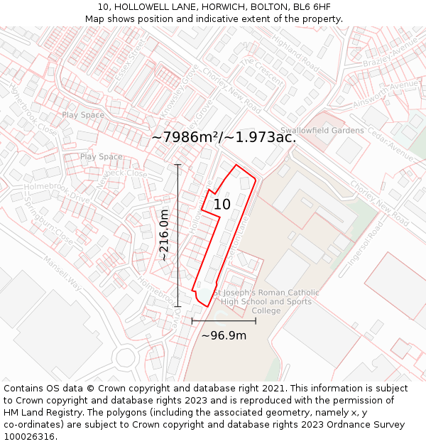 10, HOLLOWELL LANE, HORWICH, BOLTON, BL6 6HF: Plot and title map