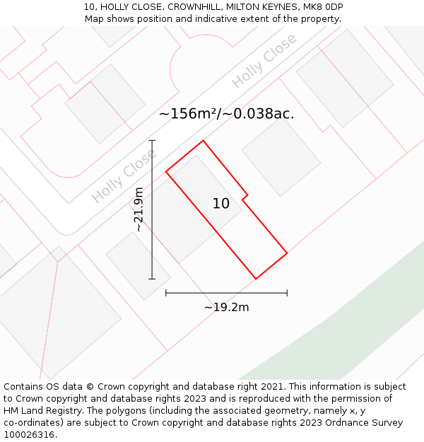 10, HOLLY CLOSE, CROWNHILL, MILTON KEYNES, MK8 0DP: Plot and title map