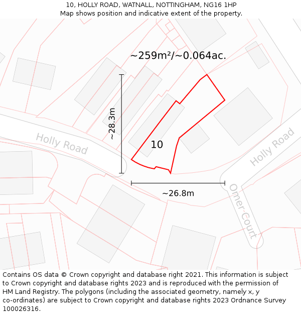 10, HOLLY ROAD, WATNALL, NOTTINGHAM, NG16 1HP: Plot and title map