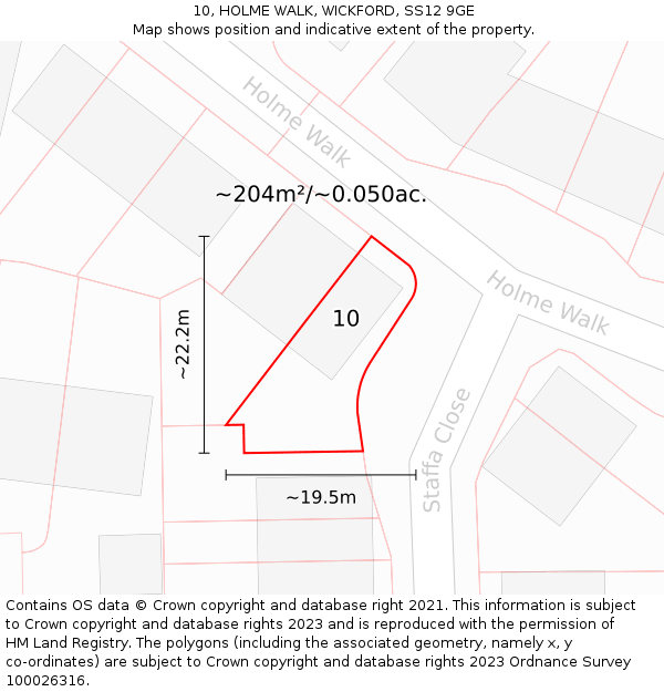 10, HOLME WALK, WICKFORD, SS12 9GE: Plot and title map