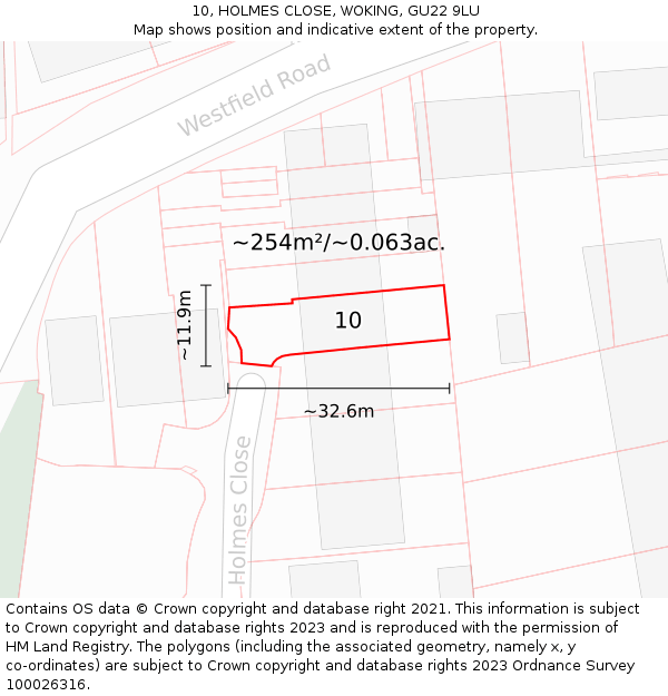 10, HOLMES CLOSE, WOKING, GU22 9LU: Plot and title map