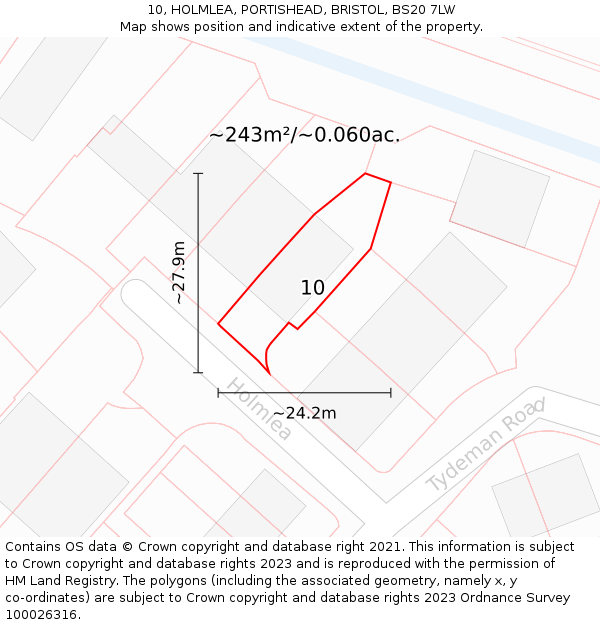 10, HOLMLEA, PORTISHEAD, BRISTOL, BS20 7LW: Plot and title map