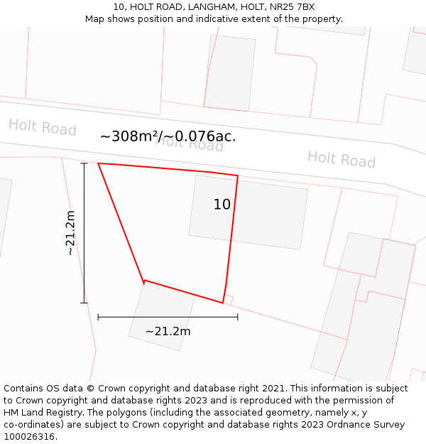 10, HOLT ROAD, LANGHAM, HOLT, NR25 7BX: Plot and title map