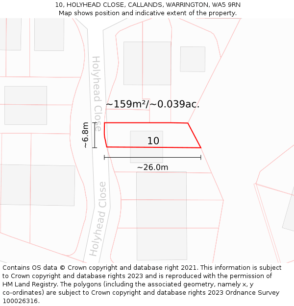 10, HOLYHEAD CLOSE, CALLANDS, WARRINGTON, WA5 9RN: Plot and title map