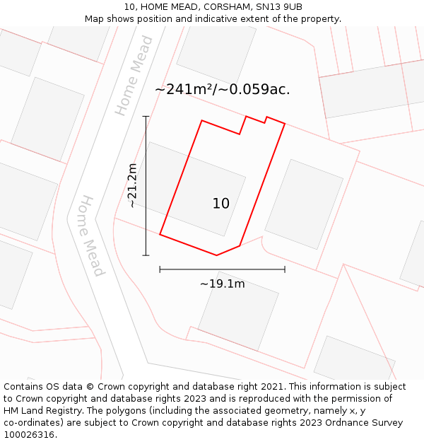 10, HOME MEAD, CORSHAM, SN13 9UB: Plot and title map