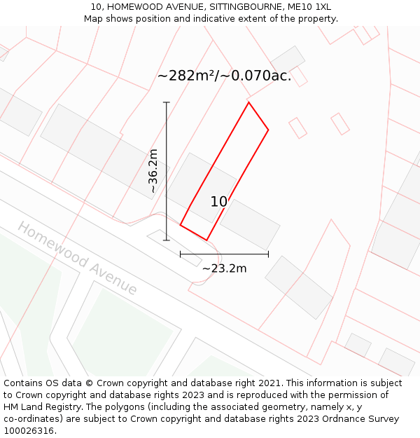 10, HOMEWOOD AVENUE, SITTINGBOURNE, ME10 1XL: Plot and title map