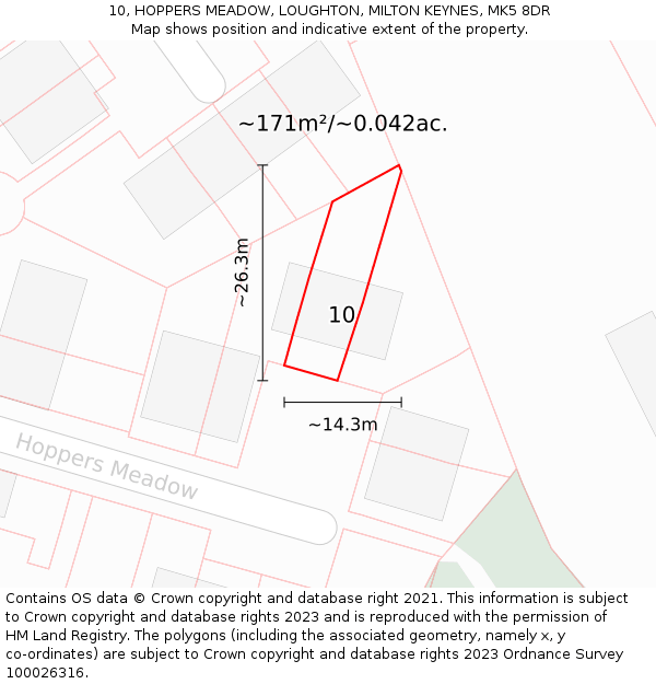 10, HOPPERS MEADOW, LOUGHTON, MILTON KEYNES, MK5 8DR: Plot and title map