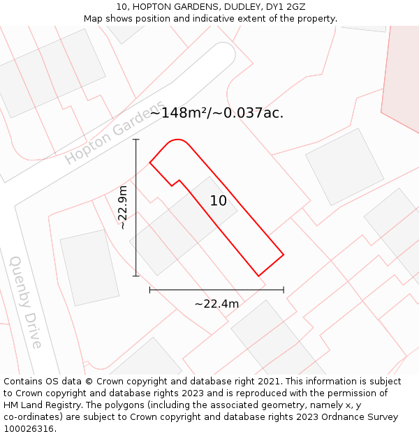 10, HOPTON GARDENS, DUDLEY, DY1 2GZ: Plot and title map