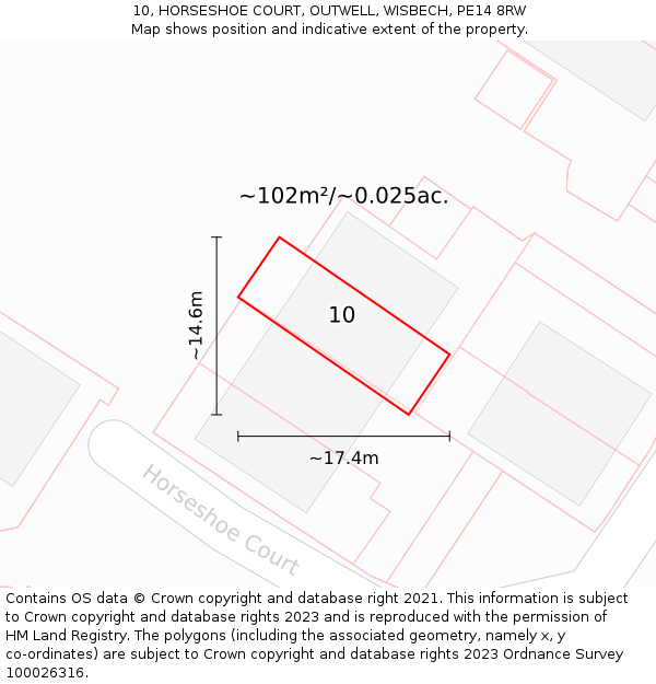 10, HORSESHOE COURT, OUTWELL, WISBECH, PE14 8RW: Plot and title map