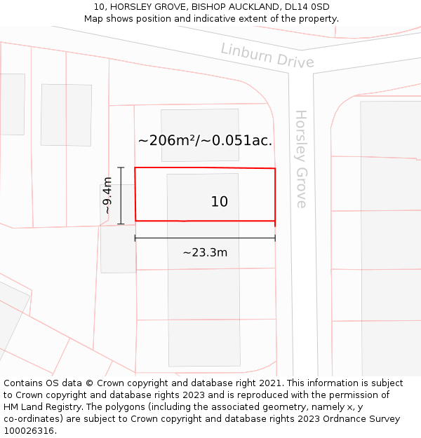 10, HORSLEY GROVE, BISHOP AUCKLAND, DL14 0SD: Plot and title map