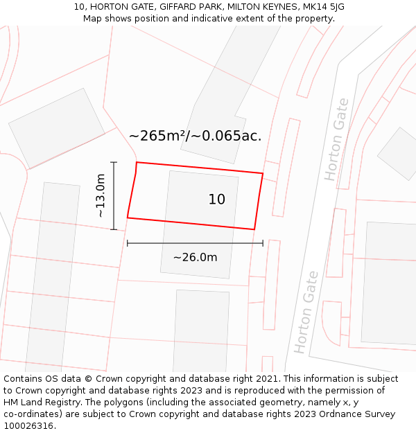 10, HORTON GATE, GIFFARD PARK, MILTON KEYNES, MK14 5JG: Plot and title map