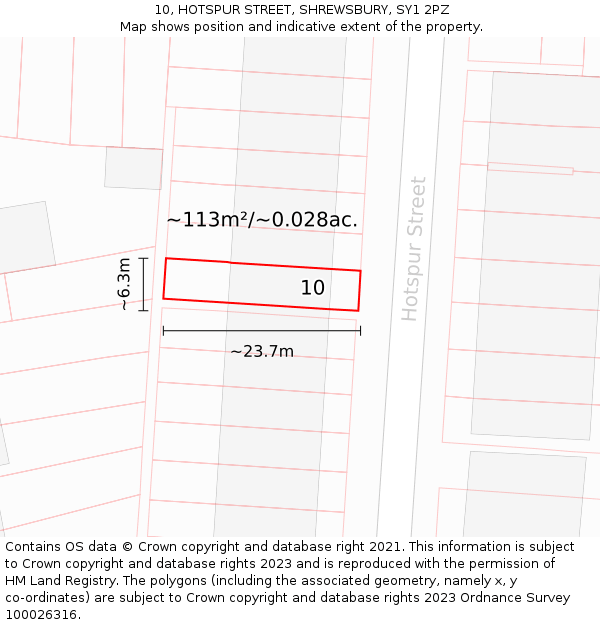 10, HOTSPUR STREET, SHREWSBURY, SY1 2PZ: Plot and title map