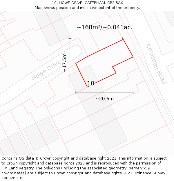 10, HOWE DRIVE, CATERHAM, CR3 5AX: Plot and title map