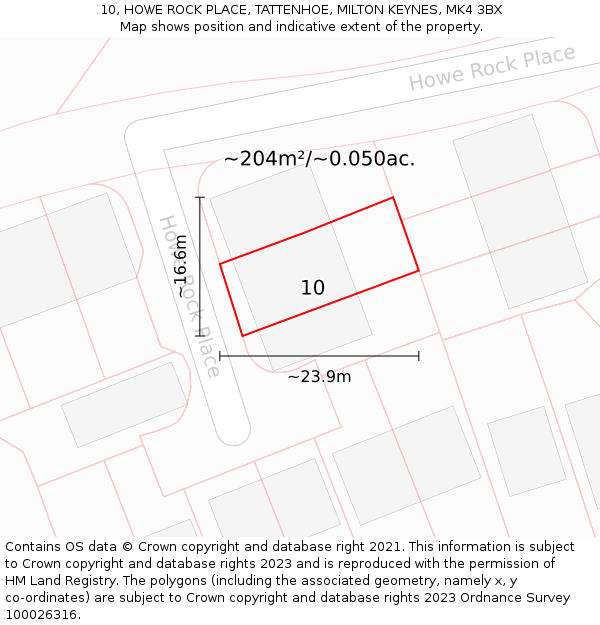 10, HOWE ROCK PLACE, TATTENHOE, MILTON KEYNES, MK4 3BX: Plot and title map