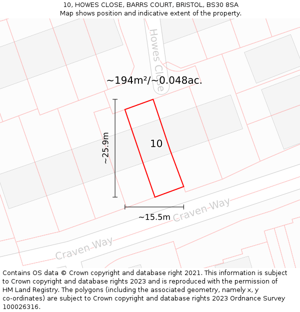 10, HOWES CLOSE, BARRS COURT, BRISTOL, BS30 8SA: Plot and title map