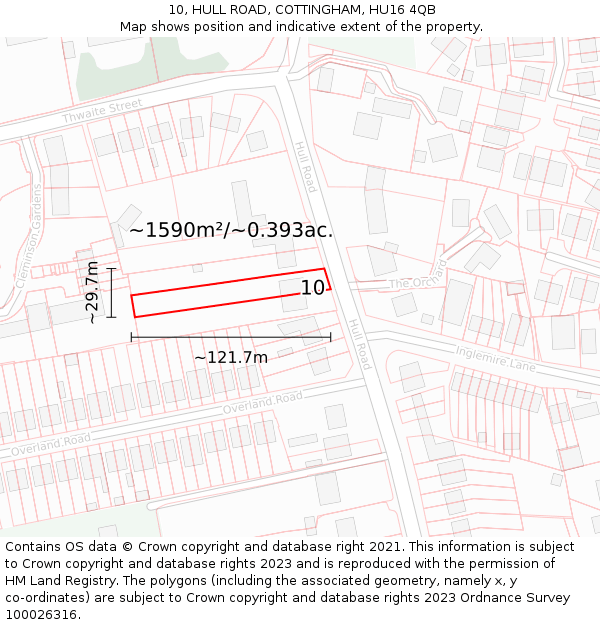 10, HULL ROAD, COTTINGHAM, HU16 4QB: Plot and title map