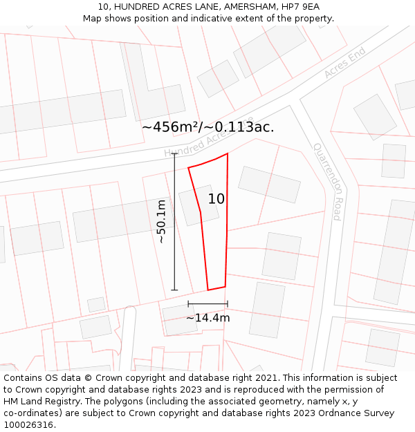 10, HUNDRED ACRES LANE, AMERSHAM, HP7 9EA: Plot and title map