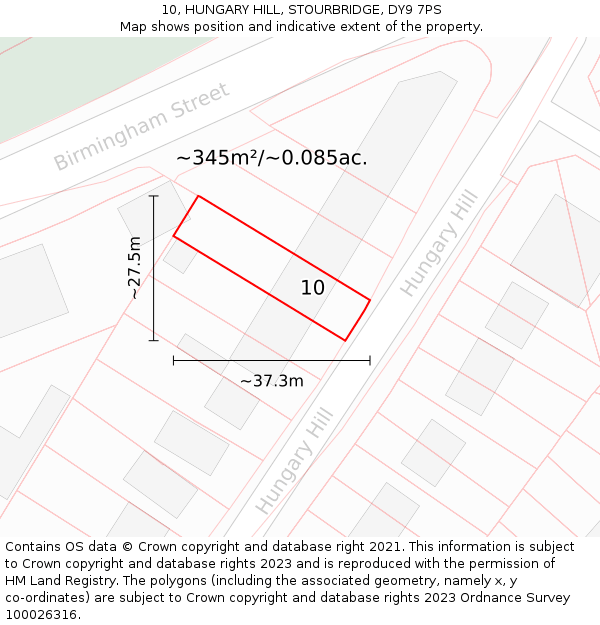 10, HUNGARY HILL, STOURBRIDGE, DY9 7PS: Plot and title map