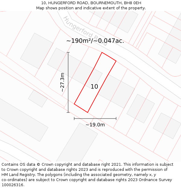 10, HUNGERFORD ROAD, BOURNEMOUTH, BH8 0EH: Plot and title map