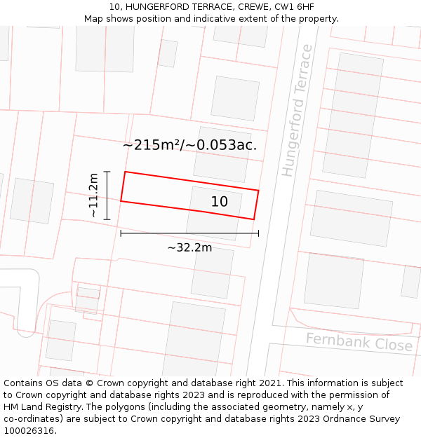 10, HUNGERFORD TERRACE, CREWE, CW1 6HF: Plot and title map