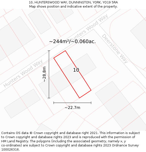 10, HUNTERSWOOD WAY, DUNNINGTON, YORK, YO19 5RA: Plot and title map